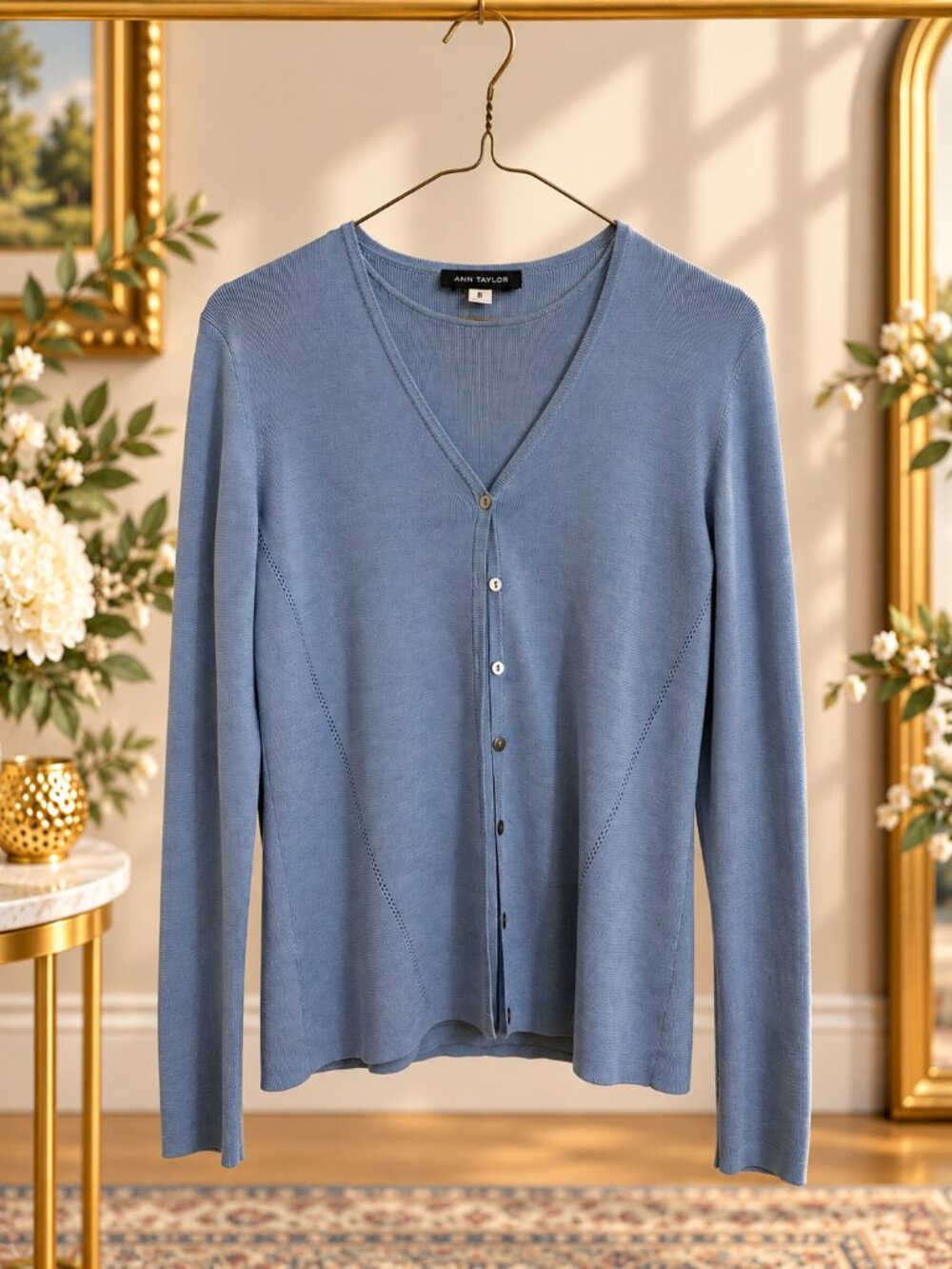 Ann Taylor Dusty Blue Button Front Knit Cardigan Estimated Medium